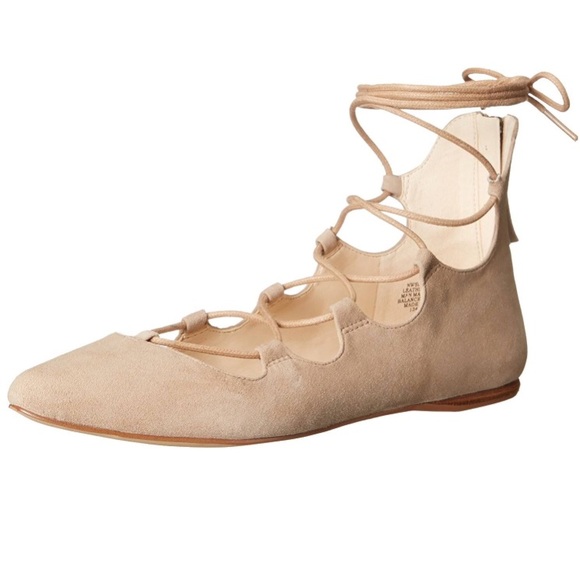 Nine West Shoes - Nine West Blush Nude Zip Lace Up Pointed Toe Flat